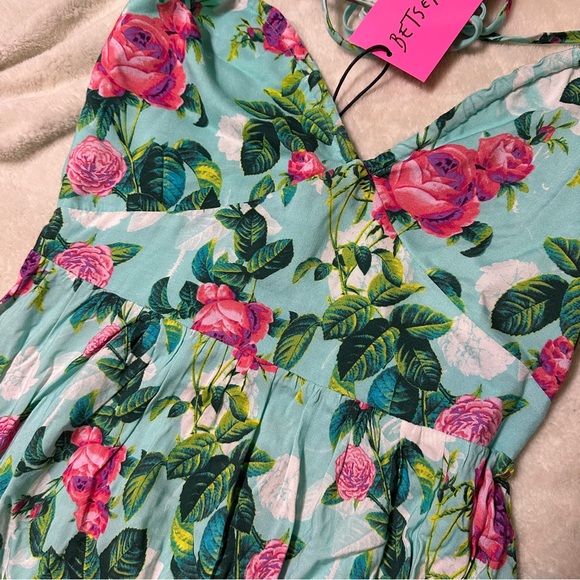 NWT! Betsey Johnson Paulina Halter Maxi Dress Floral Blue Women's Size Small - Picture 6 of 12